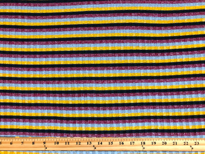 Premium Rib Knit Fabric – Mustard/Burgundy Retro Harvest Stripe, 4 Way Stretch, 58” Wide – By the Yard (PRRPR0104)