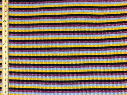Premium Rib Knit Fabric – Mustard/Burgundy Retro Harvest Stripe, 4 Way Stretch, 58” Wide – By the Yard (PRRPR0104)