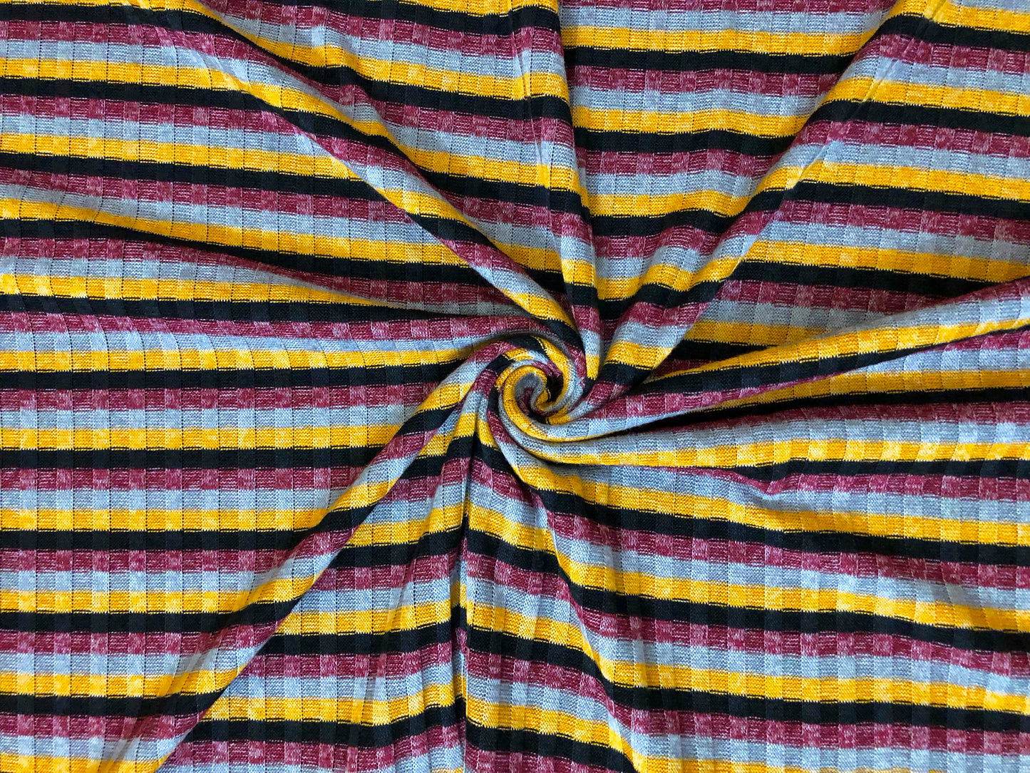 Premium Rib Knit Fabric – Mustard/Burgundy Retro Harvest Stripe, 4 Way Stretch, 58” Wide – By the Yard (PRRPR0104)