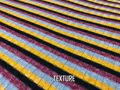 Premium Rib Knit Fabric – Mustard/Burgundy Retro Harvest Stripe, 4 Way Stretch, 58” Wide – By the Yard (PRRPR0104)
