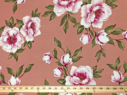 Mauve Purple White Flowers Techno Crepe Print Fabric