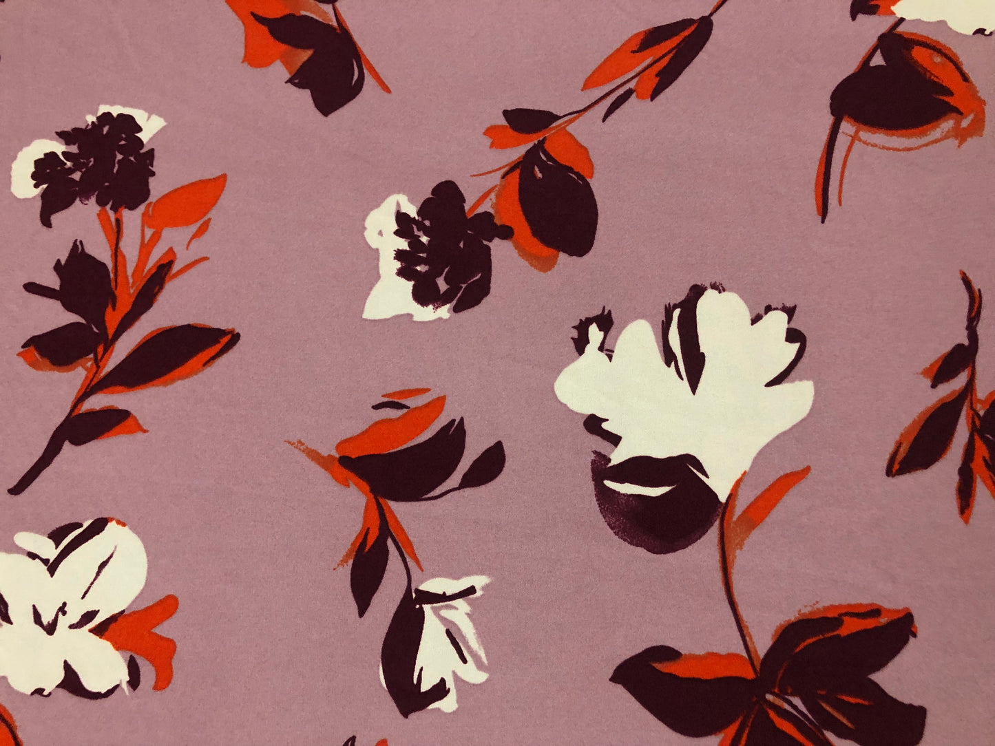 Techno Crepe Printed Fabric-Mauve Orange Flowers-TCRP055-Sold by the Yard