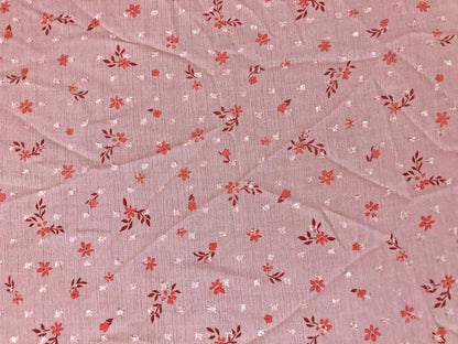 Rayon Gauze Swiss Dot Print Fabric-Mauve 1/2" Orange Maroon Flowers-RGzPR009-Sold by the Yard