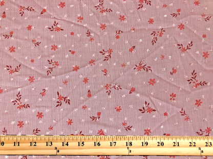 Rayon Gauze Swiss Dot Print Fabric-Mauve 1/2" Orange Maroon Flowers-RGzPR009-Sold by the Yard