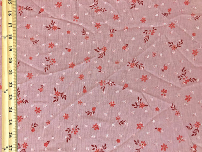 Rayon Gauze Swiss Dot Print Fabric-Mauve 1/2" Orange Maroon Flowers-RGzPR009-Sold by the Yard