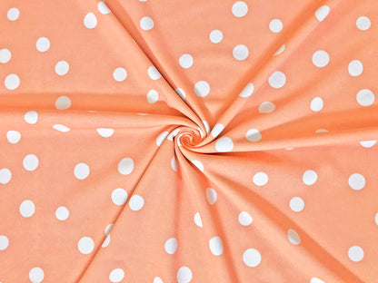 Techno Crepe Printed Fabric| Melon White 3/4" Polka Dots |TCRP0106 |Sold by the Yard