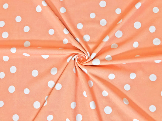 Techno Crepe Printed Fabric| Melon White 3/4" Polka Dots |TCRP0106 |Sold by the Yard