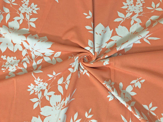 Techno Crepe Printed Fabric-Melon White Flowers Bouquet-TCRP075-Sold by the Yard