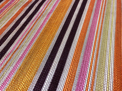 Bullet Knit Fabric – Metallic Sunset Stripes (Orange/Pink/Gold/Brown) – 4-Way Stretch, 54" Wide, 220 GSM, Sold by the Yard (BPR277)