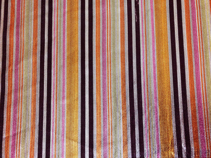 Bullet Knit Fabric – Metallic Sunset Stripes (Orange/Pink/Gold/Brown) – 4-Way Stretch, 54" Wide, 220 GSM, Sold by the Yard (BPR277)