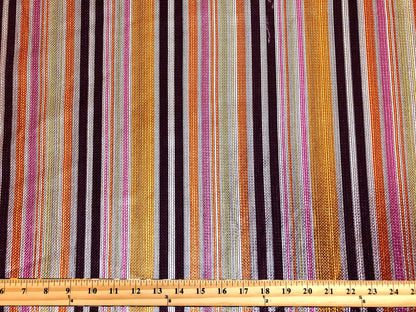 Bullet Knit Fabric – Metallic Sunset Stripes (Orange/Pink/Gold/Brown) – 4-Way Stretch, 54" Wide, 220 GSM, Sold by the Yard (BPR277)