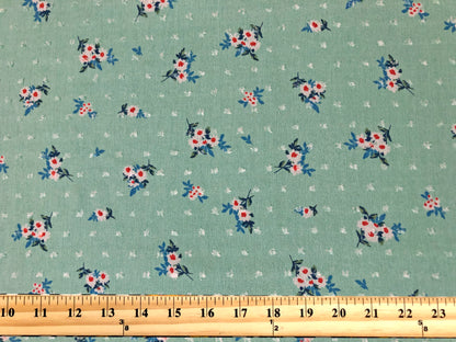 Rayon Gauze Swiss Dot Printed Fabric-Mint White Red Blue 1 1/4" Flowers-RGzPR001-Sold by the Yard