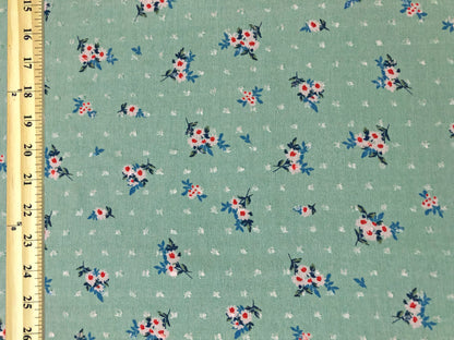 Rayon Gauze Swiss Dot Printed Fabric-Mint White Red Blue 1 1/4" Flowers-RGzPR001-Sold by the Yard