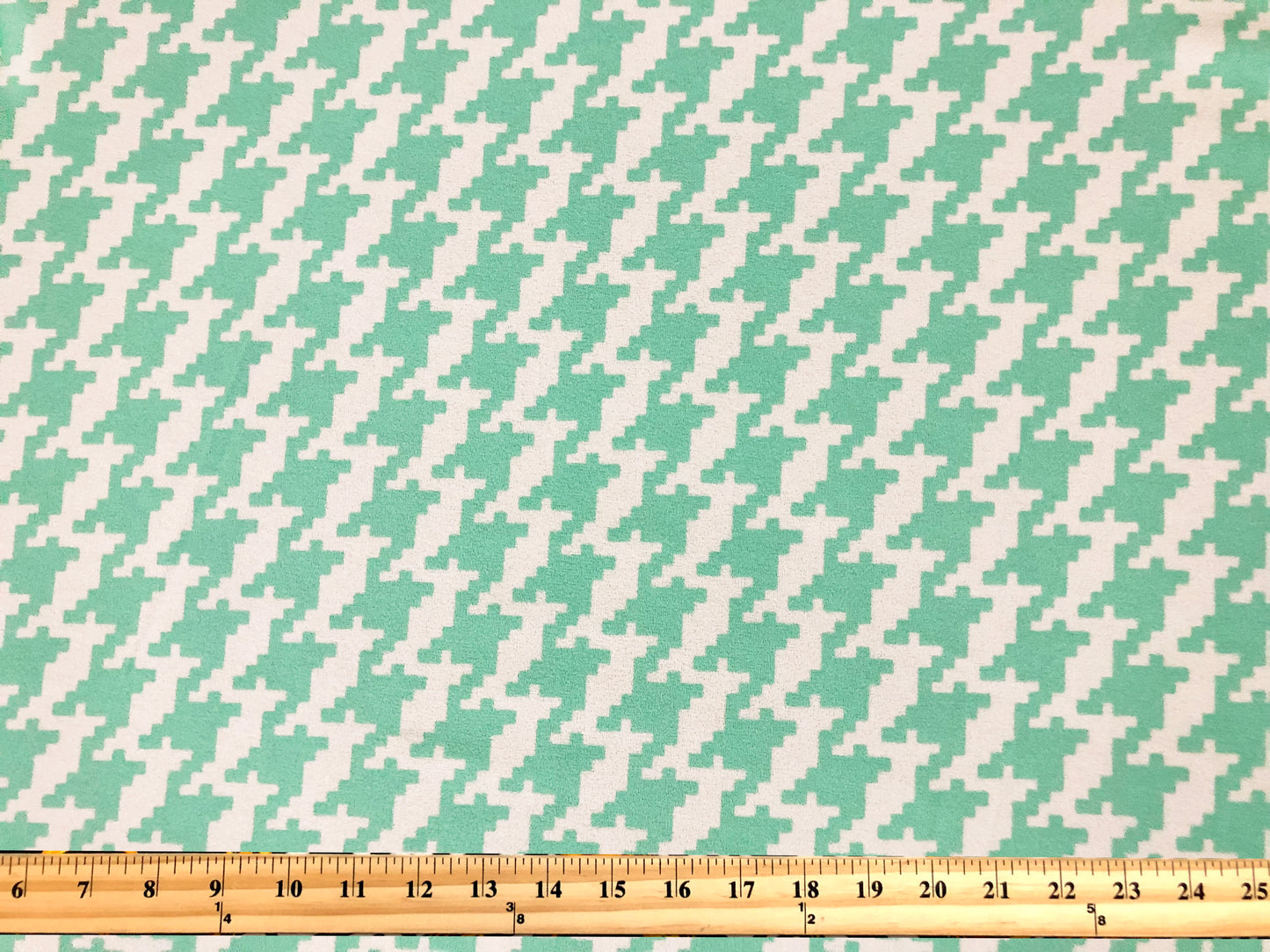 Techno Crepe Printed Fabric-Mint White Houndstooth-TCRP079-Sold by the Yard