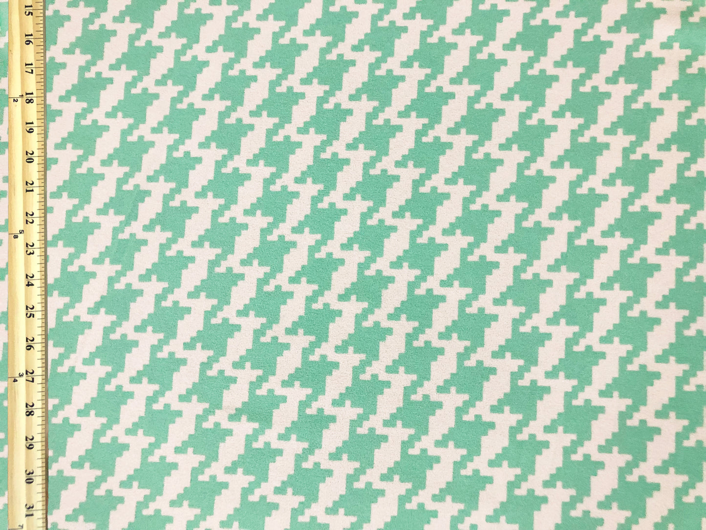 Techno Crepe Printed Fabric-Mint White Houndstooth-TCRP079-Sold by the Yard