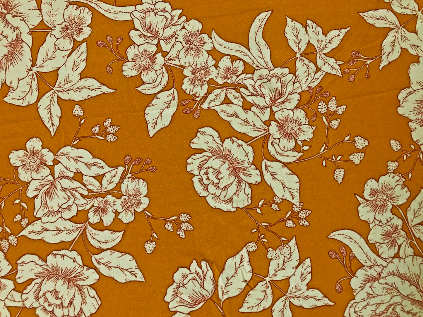 Mustard Ivory Hand Draw Flowers Techno Crepe Printed Fabric