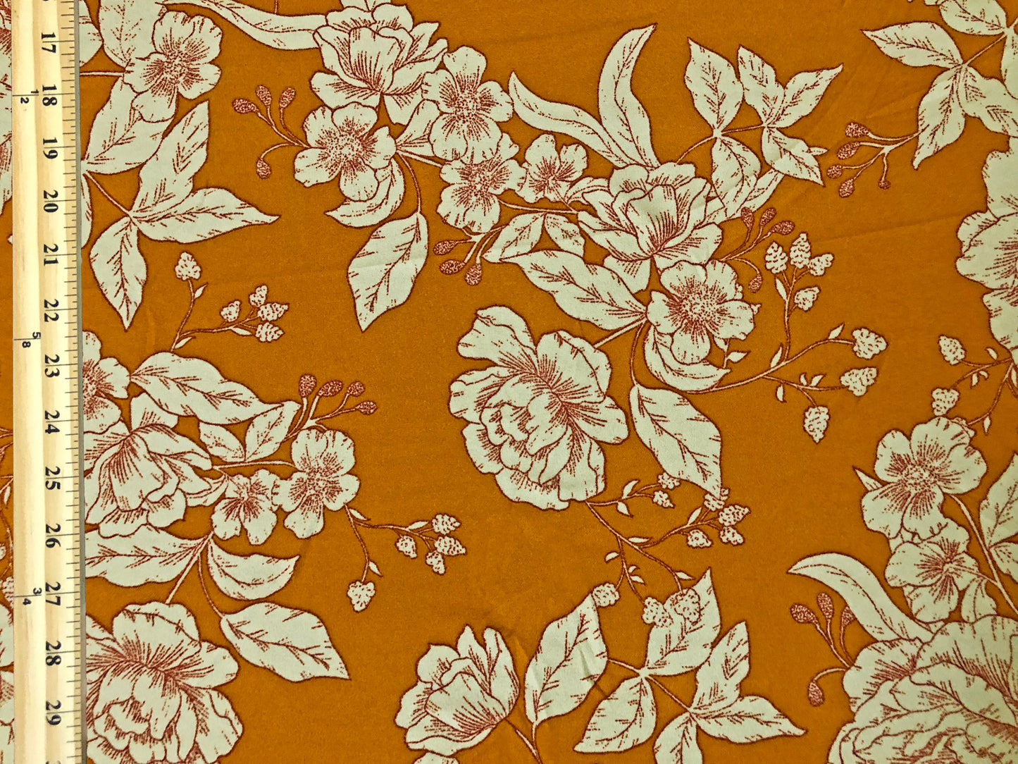 Mustard Ivory Hand Draw Flowers Techno Crepe Printed Fabric