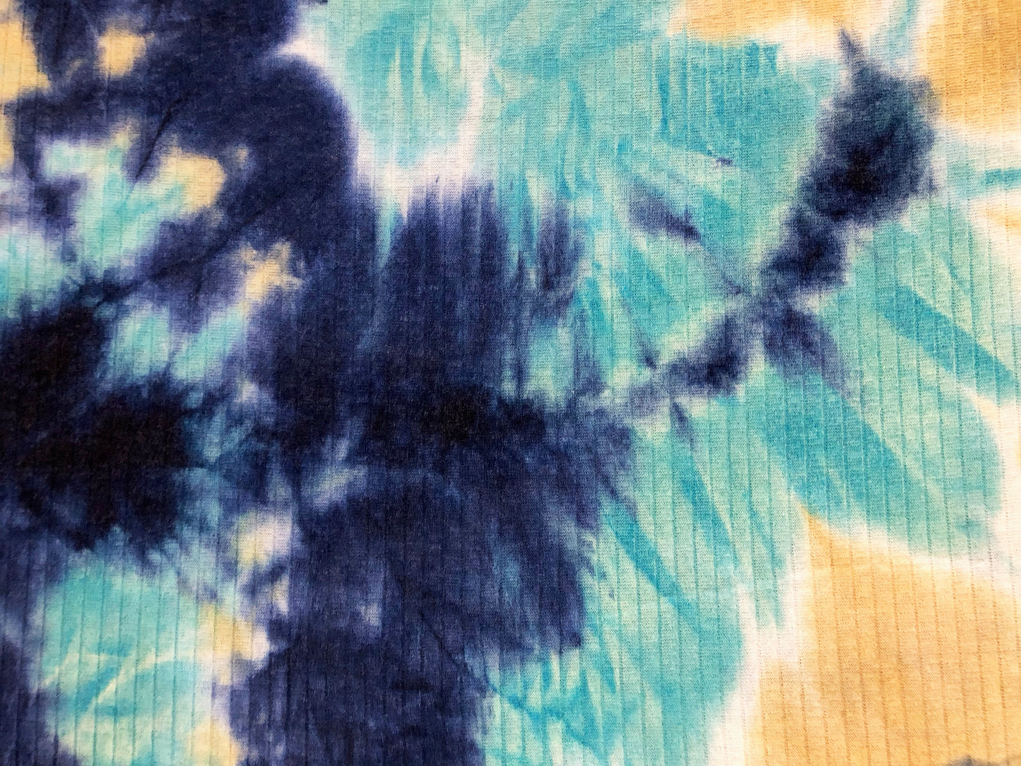 Rib Knit Fabric – Navy/Aqua Ocean Mist Cloud Tie Dye, 4 Way Stretch, 58” Wide – By the Yard (PRRTD07)