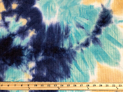 Rib Knit Fabric – Navy/Aqua Ocean Mist Cloud Tie Dye, 4 Way Stretch, 58” Wide – By the Yard (PRRTD07)