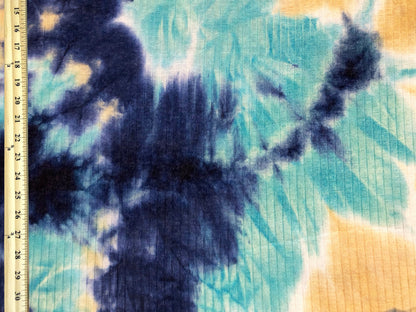 Rib Knit Fabric – Navy/Aqua Ocean Mist Cloud Tie Dye, 4 Way Stretch, 58” Wide – By the Yard (PRRTD07)