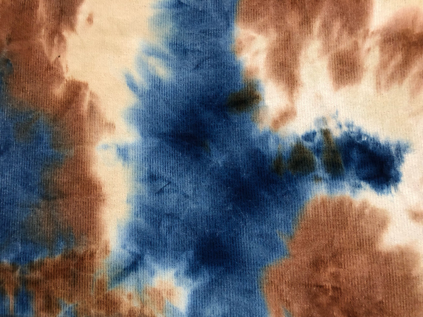 Hacci Mini Rib Knit Fabric – Navy/Mocha Watercolor Cloud Tie Dye – Buttery Soft 4-Way Stretch, 58” Wide – By the Yard (HMRPR02)