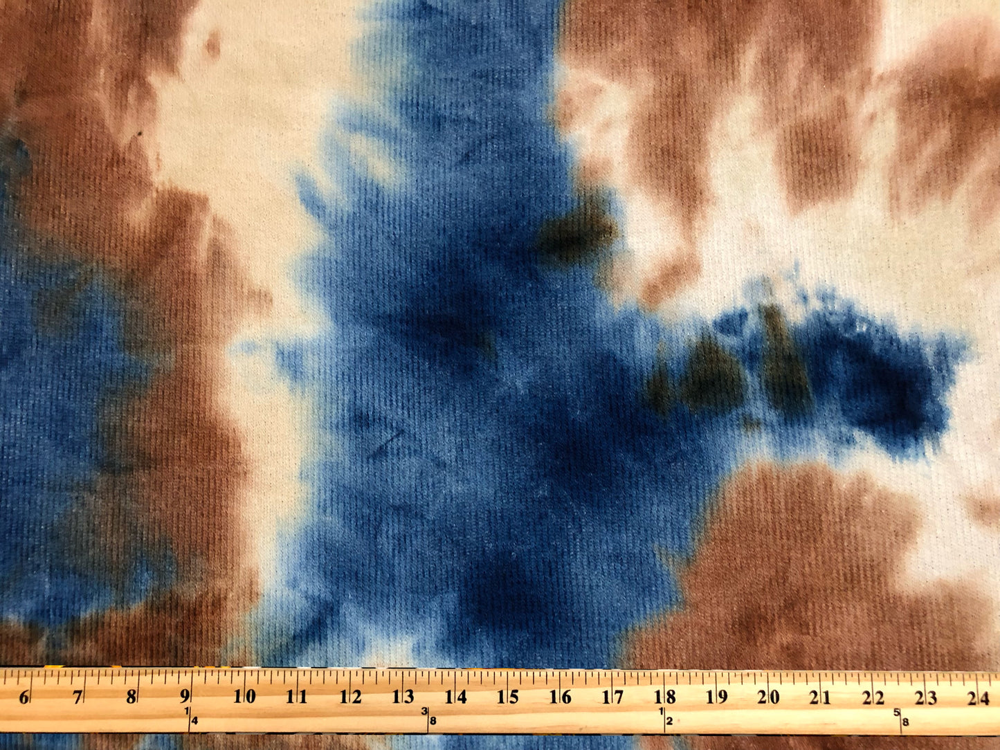 Hacci Mini Rib Knit Fabric – Navy/Mocha Watercolor Cloud Tie Dye – Buttery Soft 4-Way Stretch, 58” Wide – By the Yard (HMRPR02)