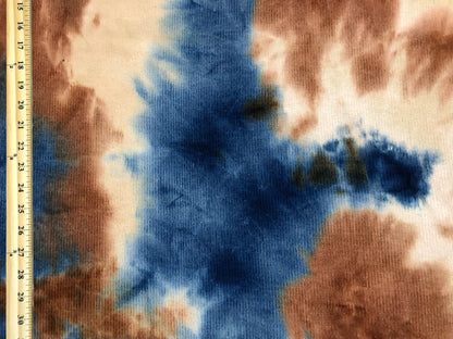 Hacci Mini Rib Knit Fabric – Navy/Mocha Watercolor Cloud Tie Dye – Buttery Soft 4-Way Stretch, 58” Wide – By the Yard (HMRPR02)