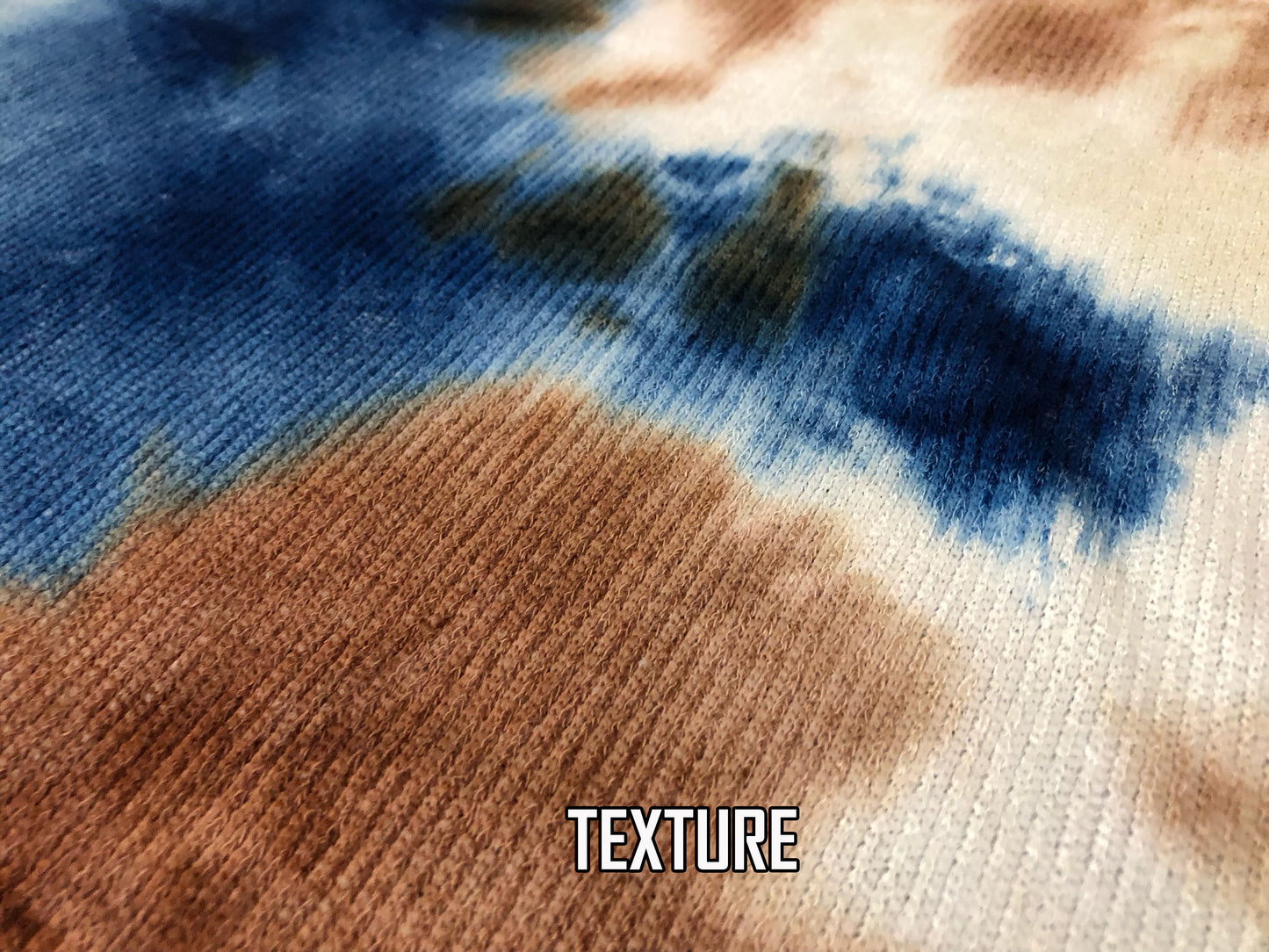 Hacci Mini Rib Knit Fabric – Navy/Mocha Watercolor Cloud Tie Dye – Buttery Soft 4-Way Stretch, 58” Wide – By the Yard (HMRPR02)