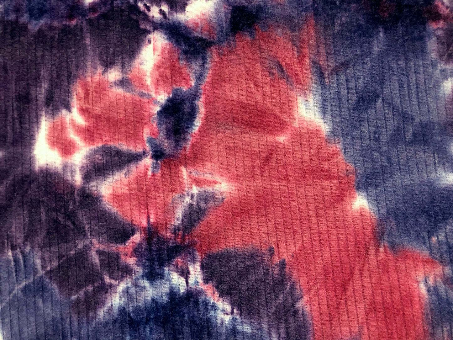 Rib Knit Fabric – Navy/Red Midnight Ember Cloud Tie Dye, 4 Way Stretch, 58” Wide – By the Yard (PRRTD08)