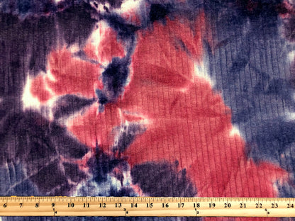 Rib Knit Fabric – Navy/Red Midnight Ember Cloud Tie Dye, 4 Way Stretch, 58” Wide – By the Yard (PRRTD08)