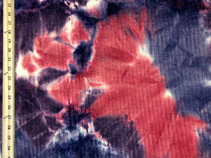 Rib Knit Fabric – Navy/Red Midnight Ember Cloud Tie Dye, 4 Way Stretch, 58” Wide – By the Yard (PRRTD08)