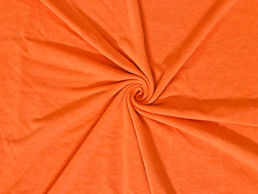 Premium French Terry Knit Fabric — Vibrant Neon Orange Solid — Soft Loopback, 2-Way Stretch, 58" Wide, 210 GSM — Sold by the Yard (210FTSC06)