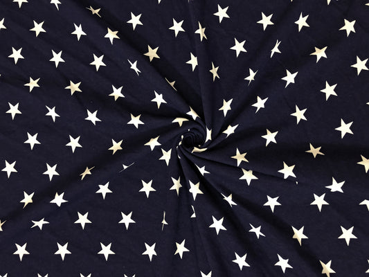 100% Cotton Print Fabric |Navy Blue White Stars| CTJPR026 |Jersey Fabric| Sold by the Yard