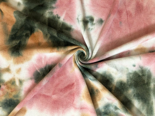 Hacci Mini Rib Knit Fabric – Blush Meadow Watercolor Tie Dye, 4 Way Stretch, 58” Wide – By the Yard (HMRPR01)
