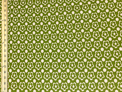 Jacquard Knit Fabric – Olive Daisy Dot – 2-Way Stretch, 240 GSM, 58" Wide – Sold by the Yard (JQKPR02)