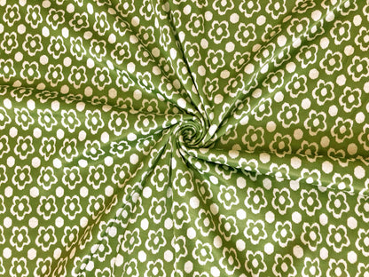 Jacquard Knit Fabric – Olive Daisy Dot – 2-Way Stretch, 240 GSM, 58" Wide – Sold by the Yard (JQKPR02)