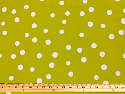 Techno Crepe Printed Fabric| Olive White 3/4" Polka Dots |TCRP0108 |Sold by the Yard
