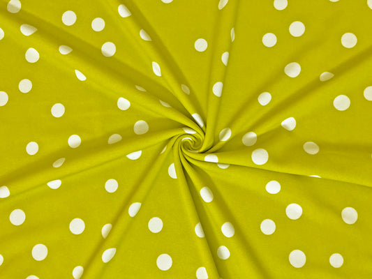Techno Crepe Printed Fabric| Olive White 3/4" Polka Dots |TCRP0108 |Sold by the Yard