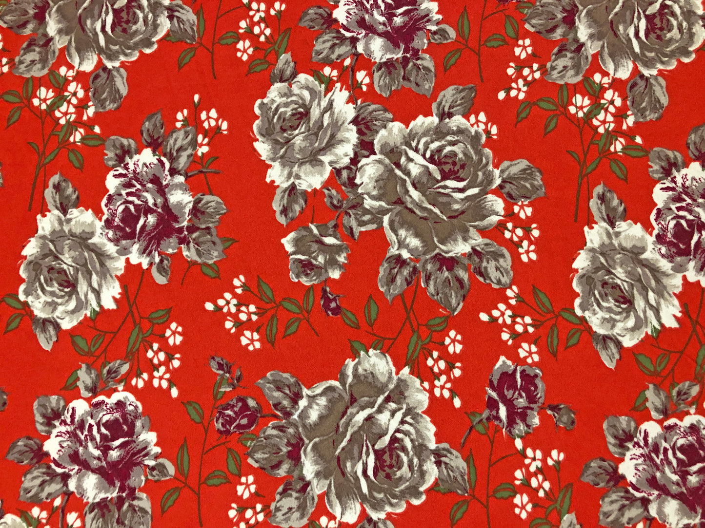 Techno Crepe Printed Fabric-Orange Brown Purple Roses-TCRP048-Sold by the Yard