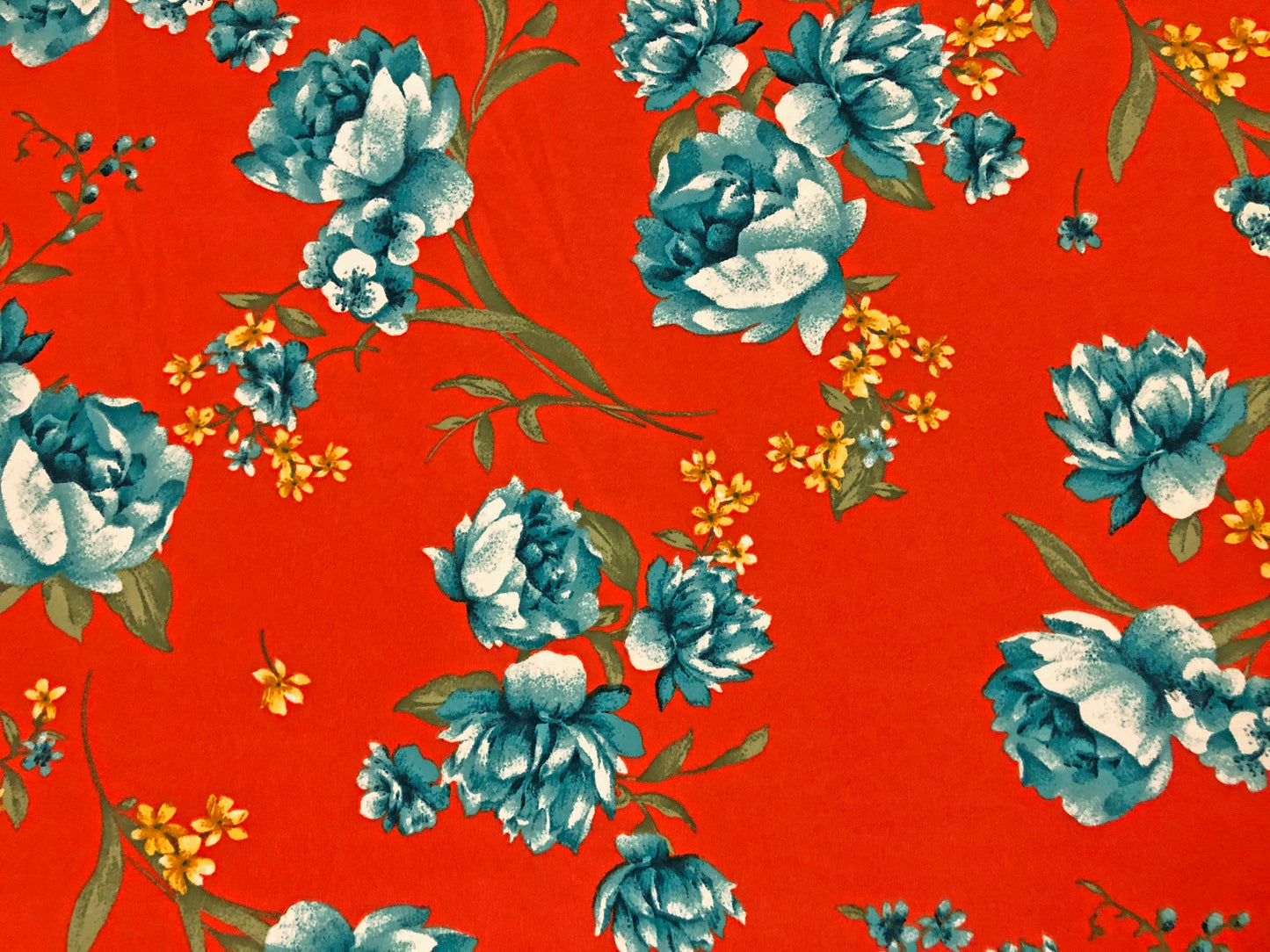 Techno Crepe Printed Fabric-Orange Jade Green Flowers-TCRP058-Sold by the Yard