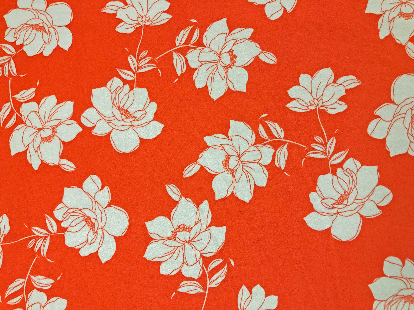 Techno Crepe Printed Fabric-Orange White Flowers-TCRP070-Sold by the Yard