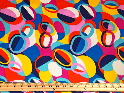 Charmeuse Printed Fabric-Blue Yellow Red Ovals-CMPR001-Sold by the Yard