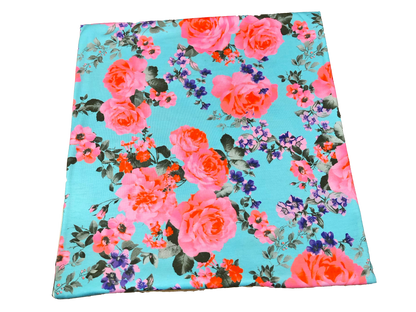Premium Poly Rayon Spandex — Aqua Rose Garden Toss — 2-Way Stretch, 190 GSM, 58" Wide — By the Yard (PRSXPR015)