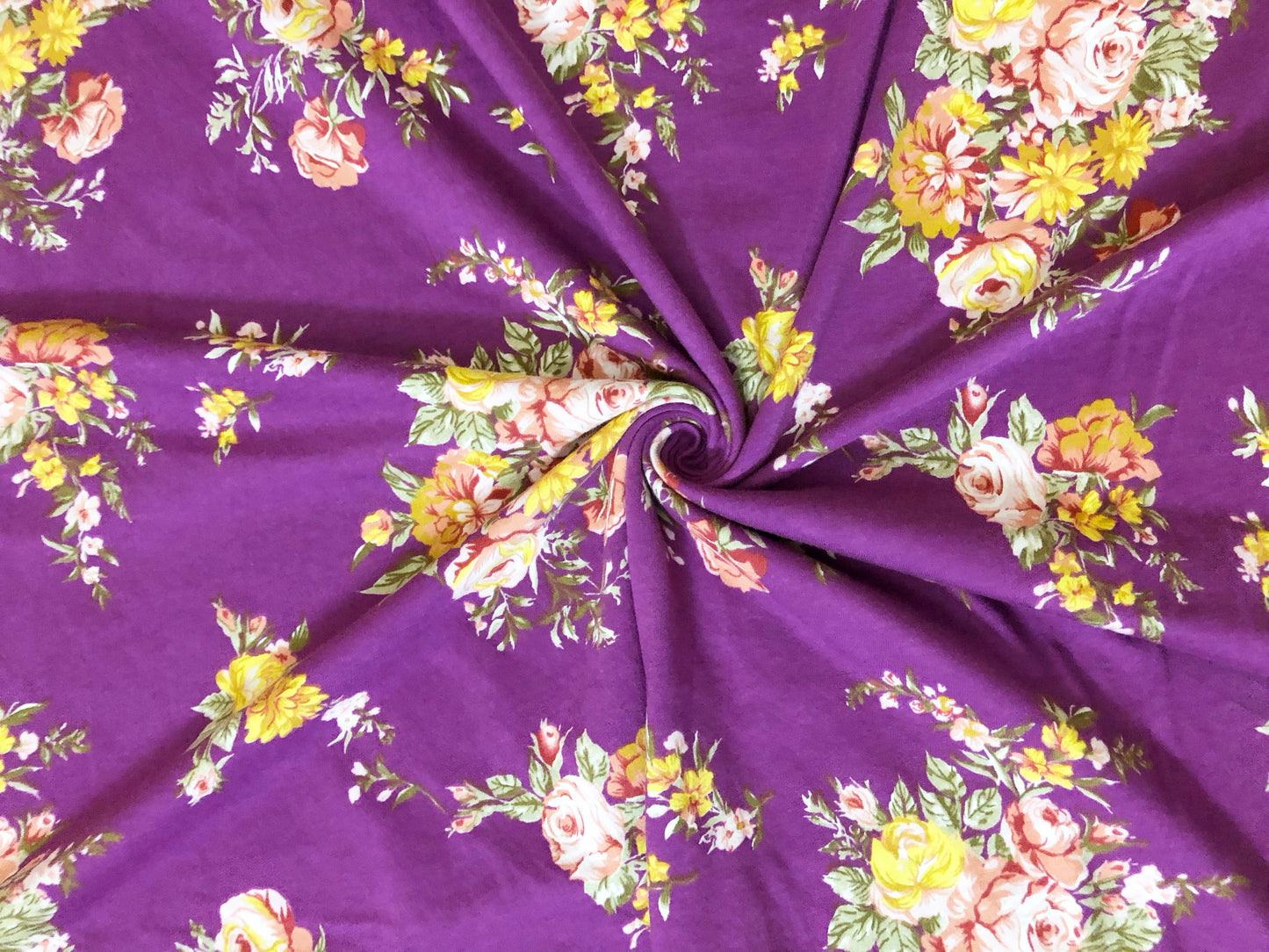 Premium Poly Rayon Spandex — Purple Bouquet Toss Floral — 2-Way Stretch, 190 GSM, 58" Wide — By the Yard (PRSXPR016)