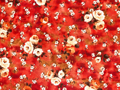 Premium Ponte Fabric — Fiery Red/Orange Rose Toss — 230 GSM Poly/Rayon/Spandex, 58" Wide — By the Yard (PRMPR01)