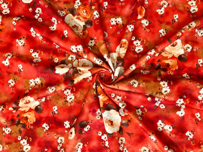 Premium Ponte Fabric — Fiery Red/Orange Rose Toss — 230 GSM Poly/Rayon/Spandex, 58" Wide — By the Yard (PRMPR01)