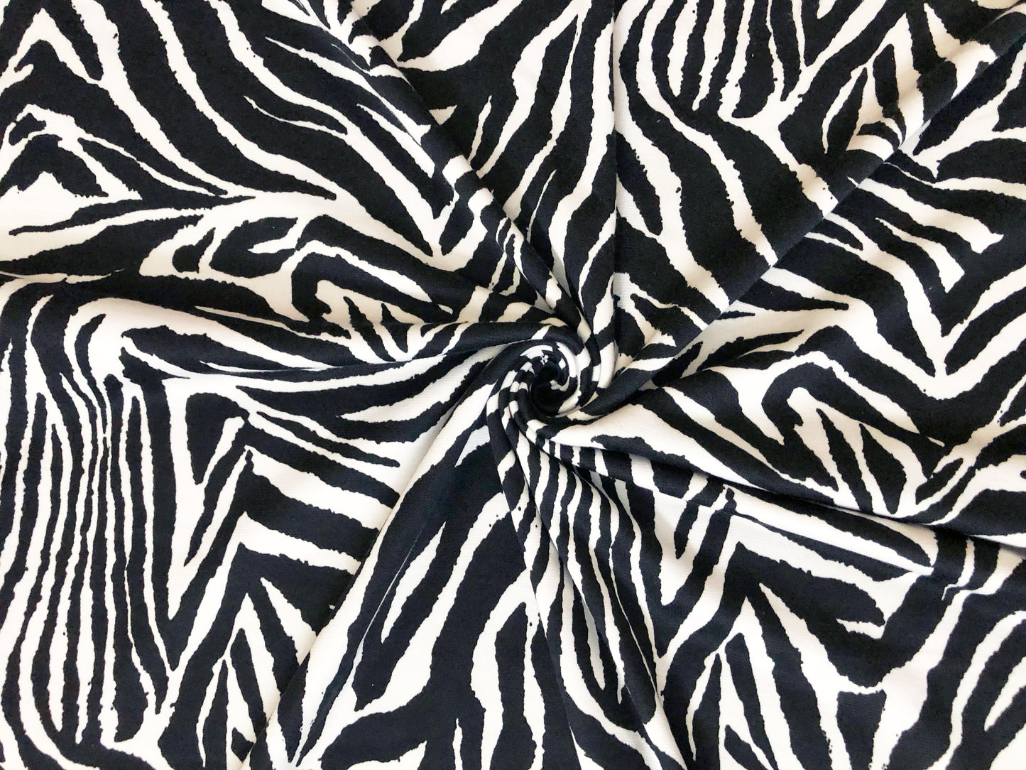 Premium Ponte Fabric — Bold Zebra Wave — Animal Print — 230 GSM, 2-Way Stretch, 58" Wide — By the Yard (PRMPR03)