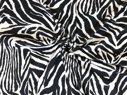 Premium Ponte Fabric — Bold Zebra Wave — Animal Print — 230 GSM, 2-Way Stretch, 58" Wide — By the Yard (PRMPR03)