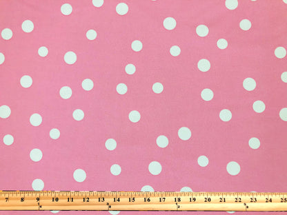 Techno Crepe Printed Fabric| Pink White 3/4" Polka Dots |TCRP0107 |Sold by the Yard