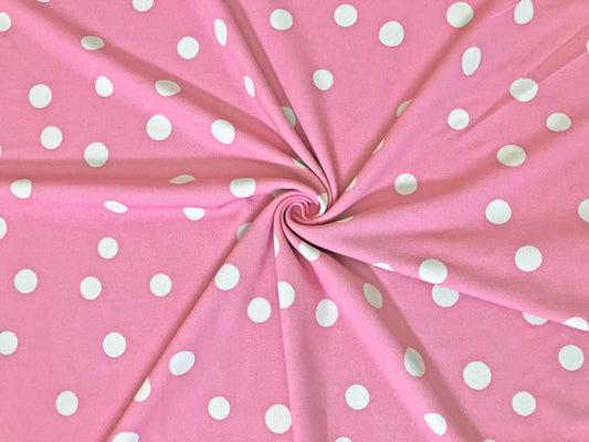 Techno Crepe Printed Fabric| Pink White 3/4" Polka Dots |TCRP0107 |Sold by the Yard